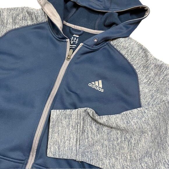Adidas Climawarm Performance Hooded Jacket Fleece Lined Gray Navy Size Medium - Picture 2 of 11